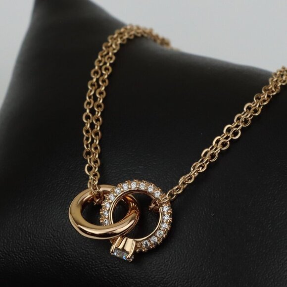 Elegant Rose Gold Pendant Necklace with Dual Ring Design, XPNL0349 - Picture 1 of 13
